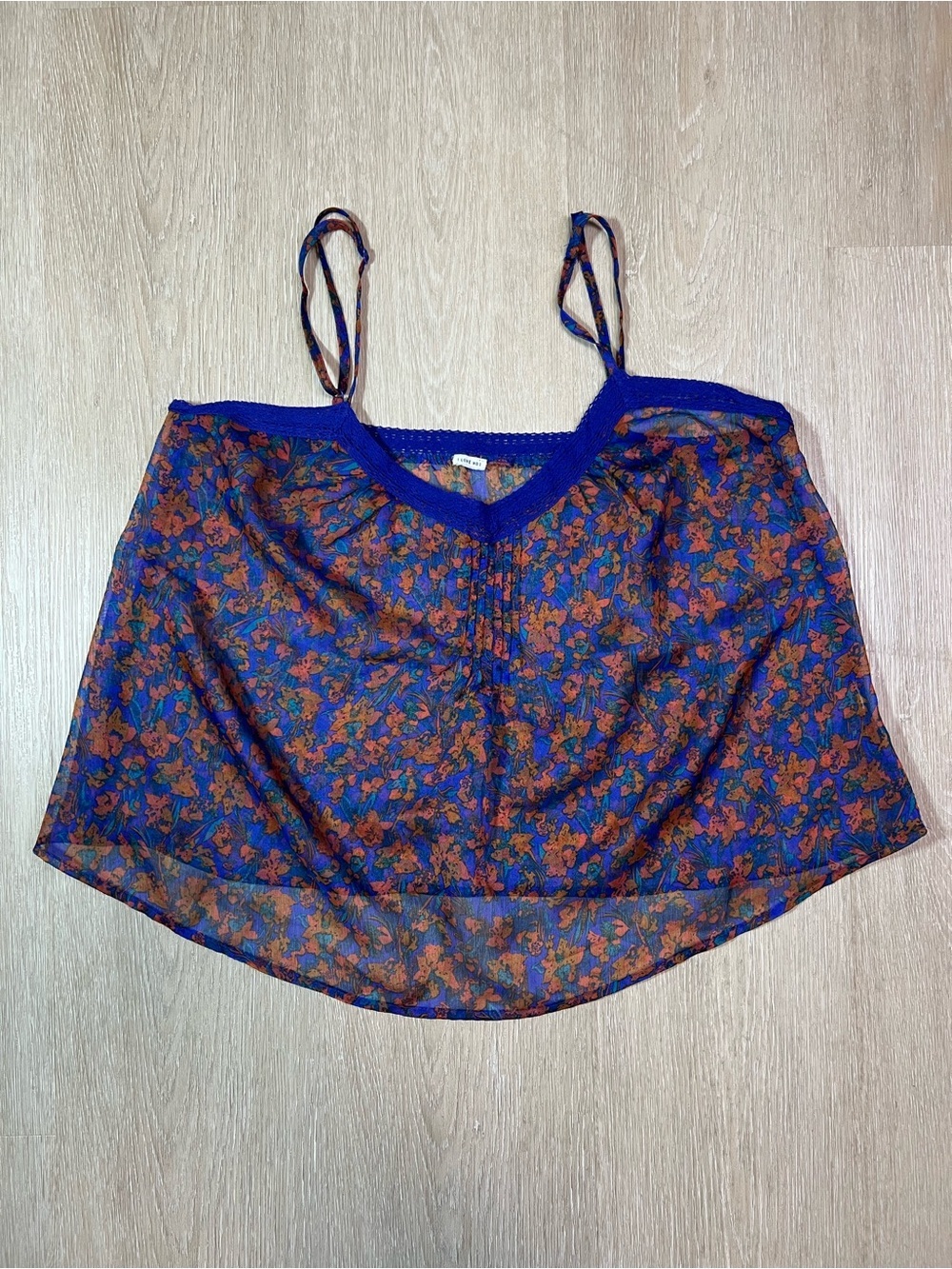 Sheer Blue Floral Spaghetti Strap Cami Top Maximalist Festival Coachella